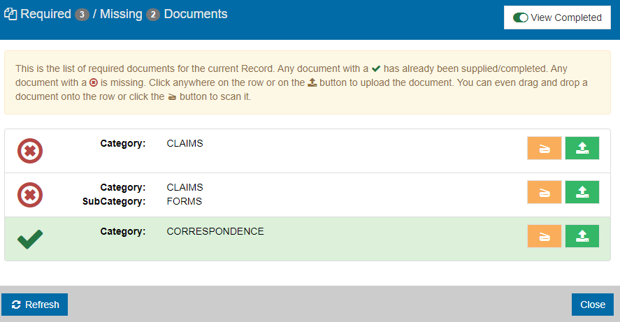 Required Documents Panel