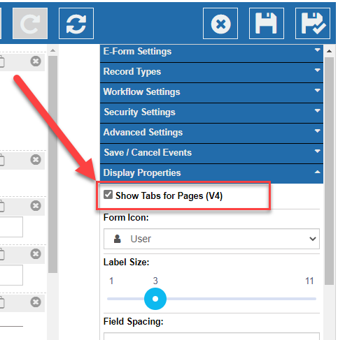 Configure E-form for Tabs