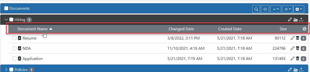 Sortable Document List